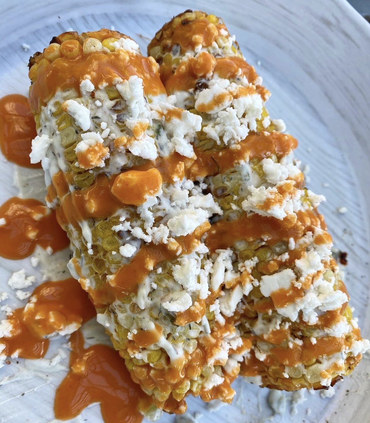 Buffalo Feta Elote Corn