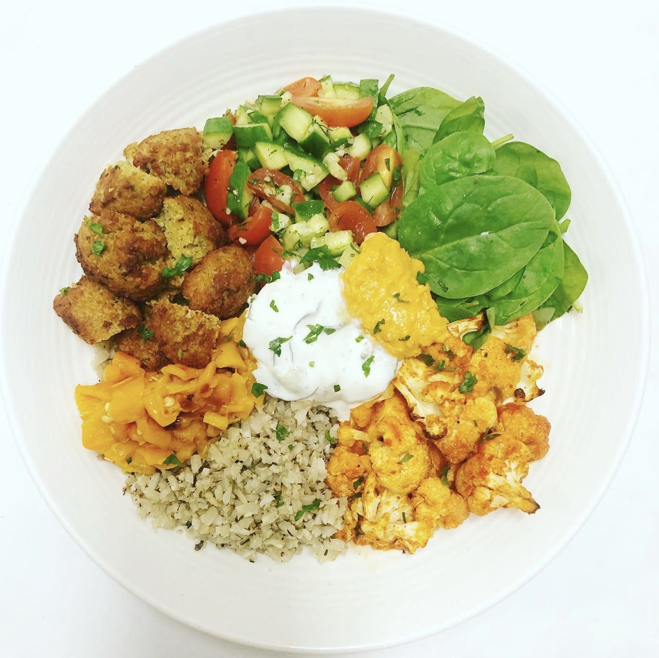 Buffalo Cauliflower & Falafel Bowl