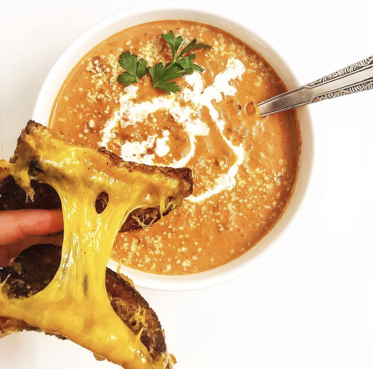 Creamy Tomato Soup with Grilled Cheese